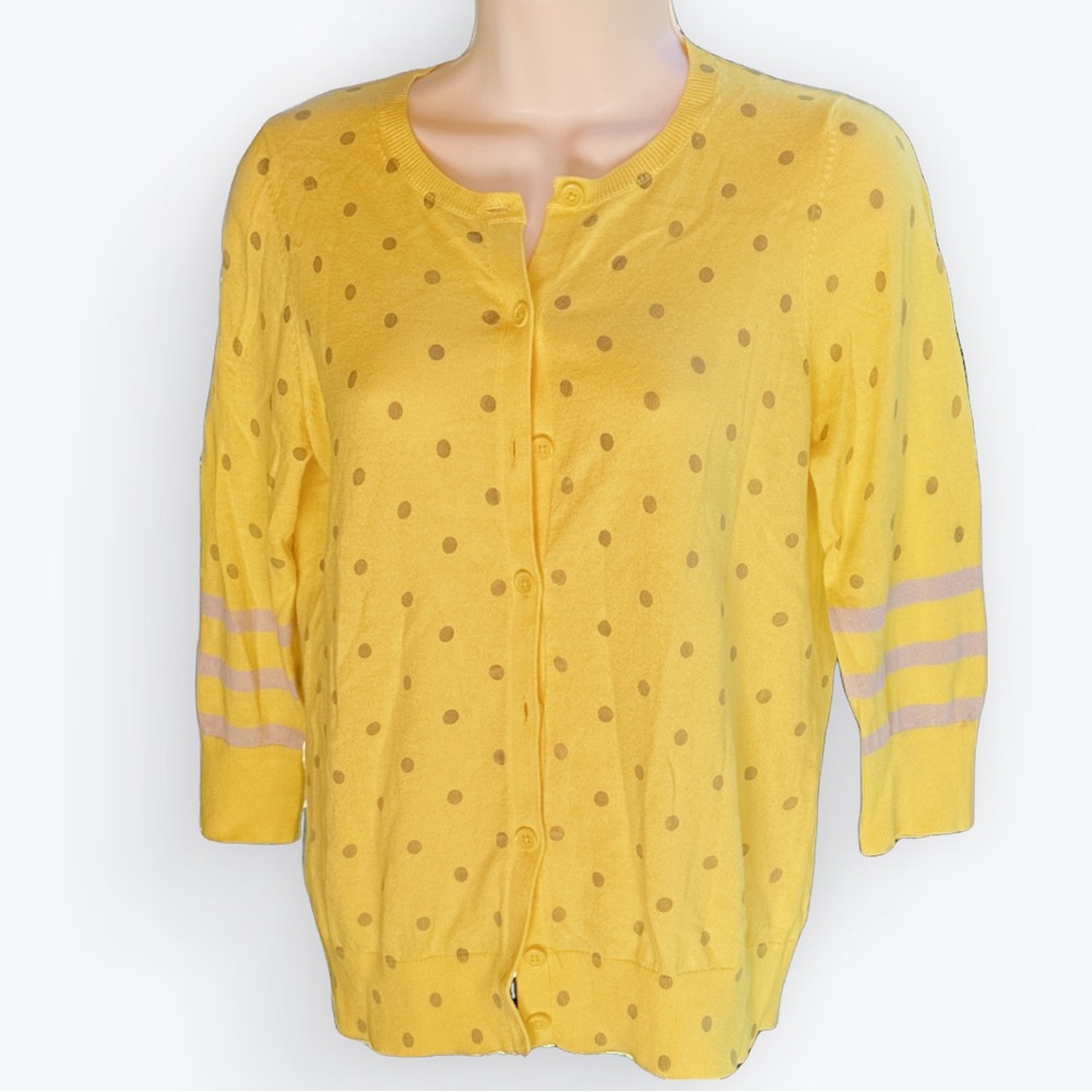 Soft Girl Twee Polka-Dot All Seasons Yellow Pima Cotton 3/4 Sleeve Cardigan ~ MP